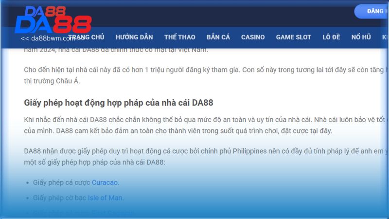 Có giấy phép kinh doanh cũng là minh chứng rằng tin đồn Da88 lừa đảo là sai sự thật