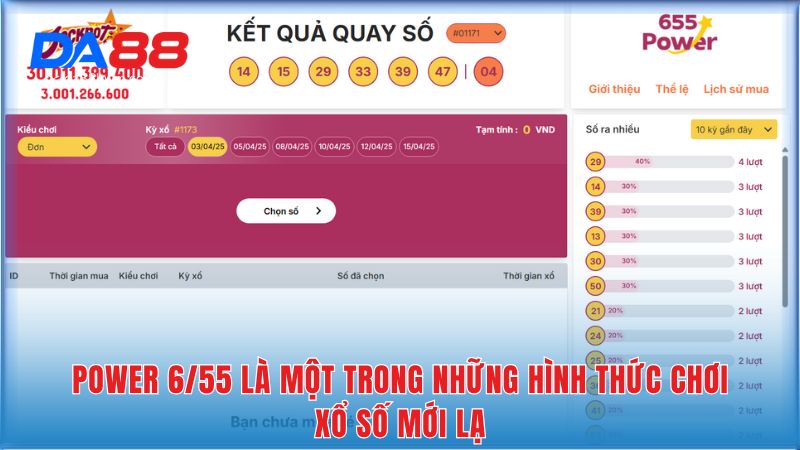 Power 6/55 là một trong những hình thức chơi xổ số mới lạ